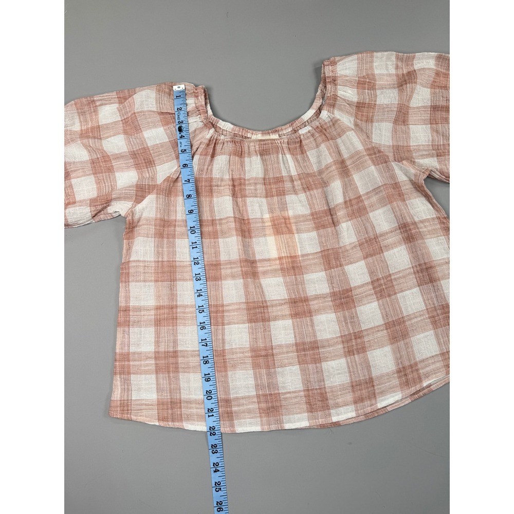 Universal Thread Plaid Peasant Blouse Puff Sleeve Dusty Rose Cream S Cottage - Picture 4 of 8
